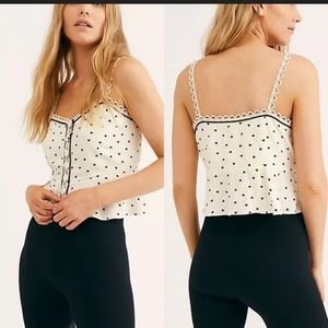 NEW Free People detailed White Tank w black hearts